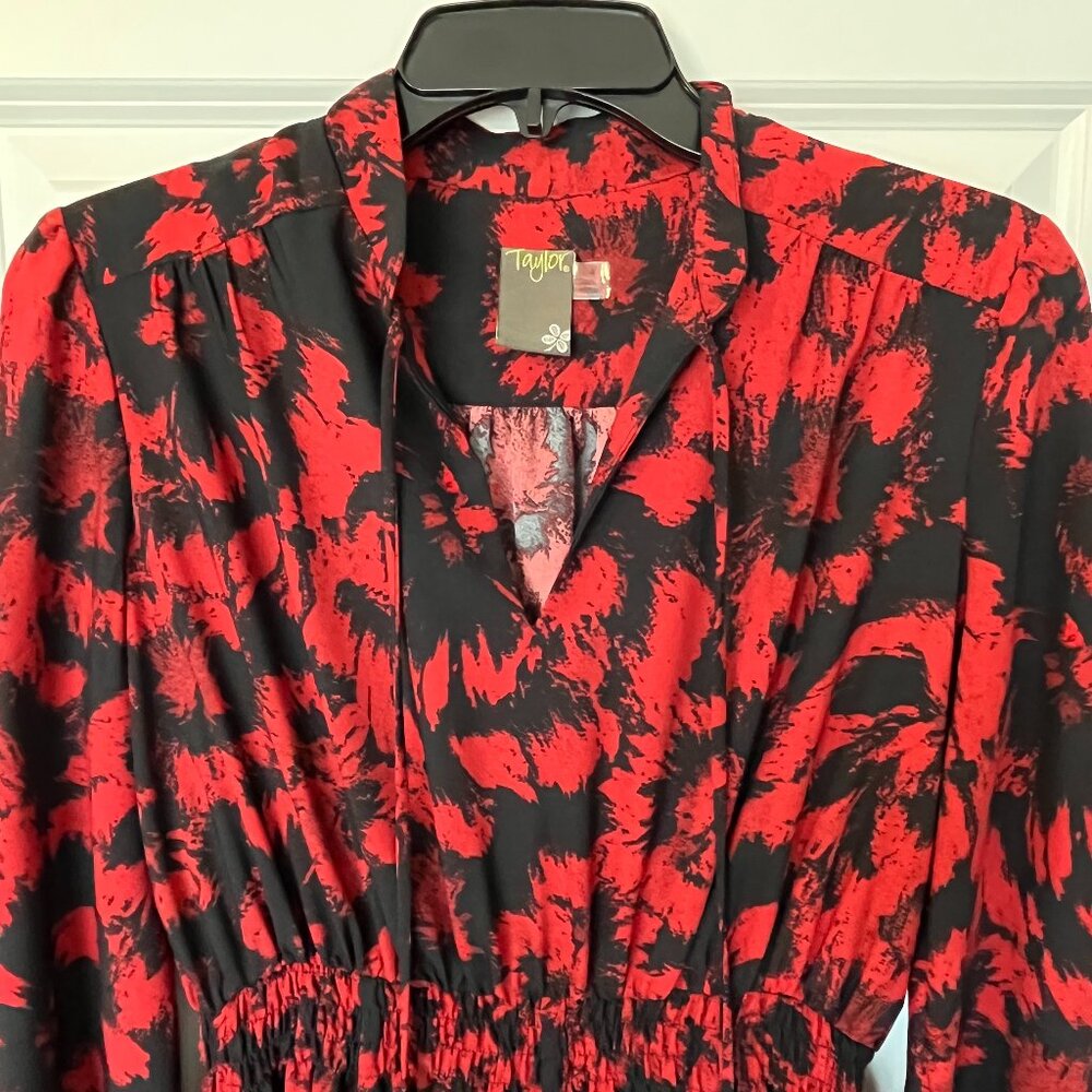 Taylor High Neck Long Sleeve Dress- Red/Black- Size 4